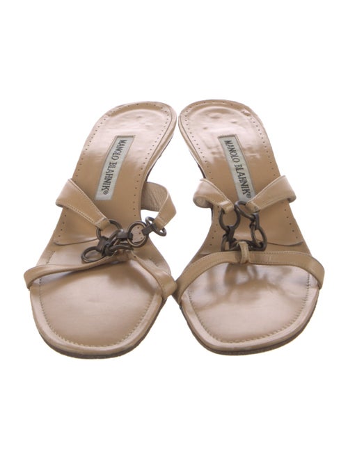 Manolo Blahnik Leather Chain-Link Accents Slides