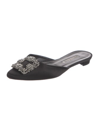 Manolo Blahnik Satin Crystal Embellishments Mules