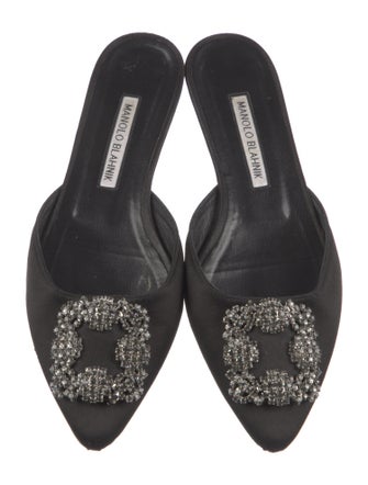 Manolo Blahnik Satin Crystal Embellishments Mules