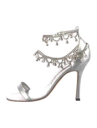 Manolo Blahnik Leather Crystal Embellishments Sandals