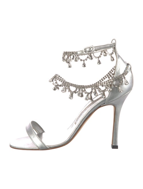 Manolo Blahnik Leather Crystal Embellishments Sandals