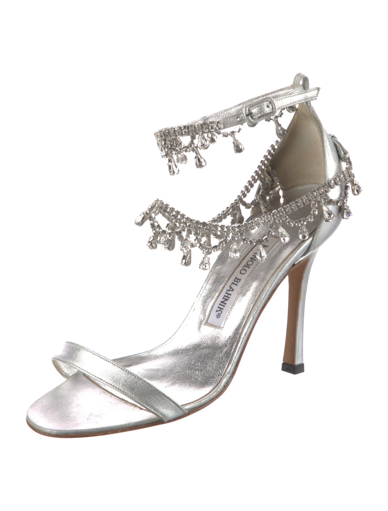 Manolo Blahnik Leather Crystal Embellishments Sandals