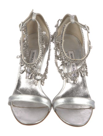 Manolo Blahnik Leather Crystal Embellishments Sandals