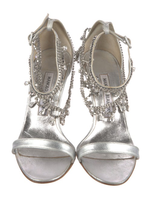Manolo Blahnik Leather Crystal Embellishments Sandals