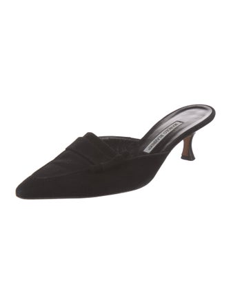 Manolo Blahnik Suede Bow Accents Mules