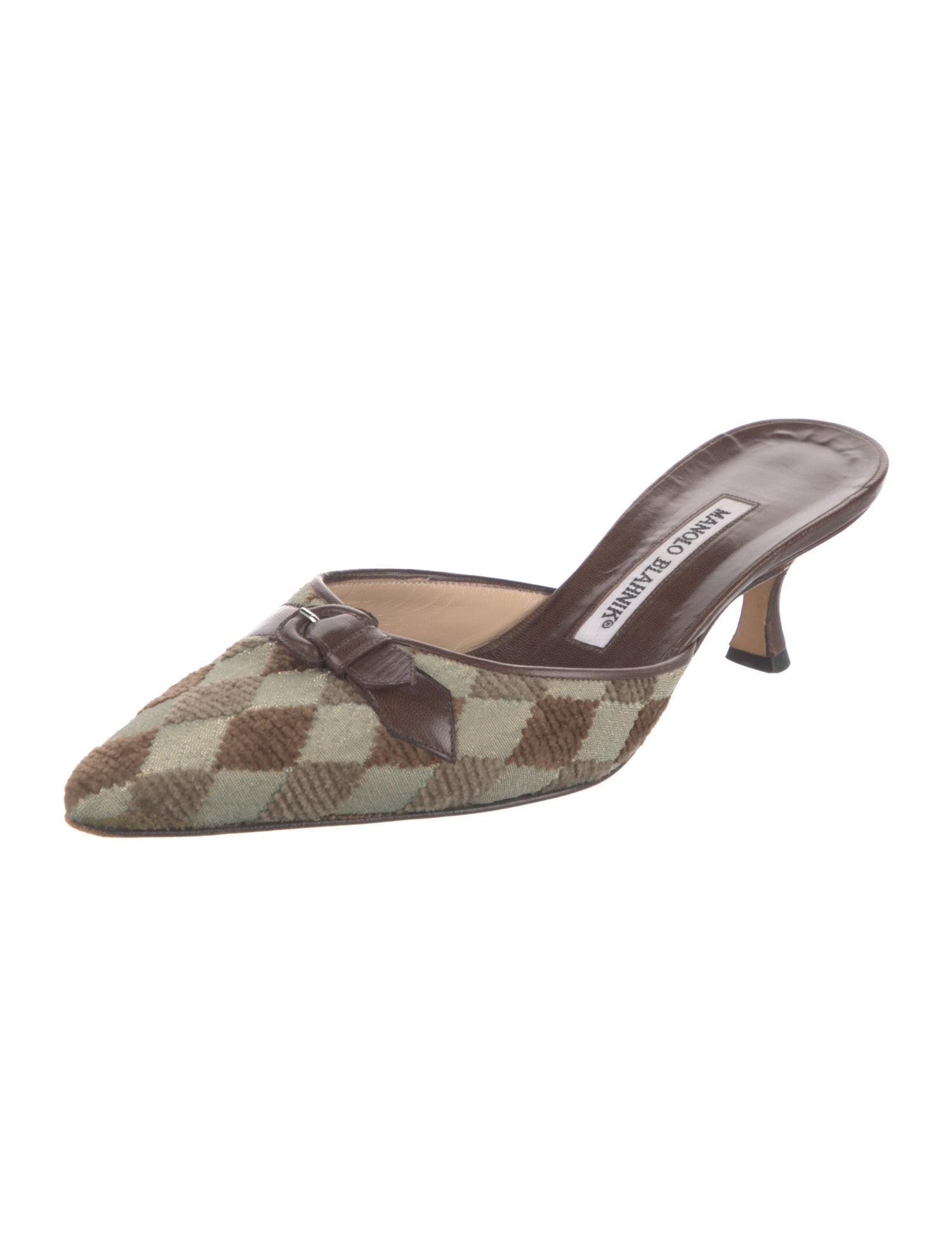 Manolo Blahnik Plaid Print Mules