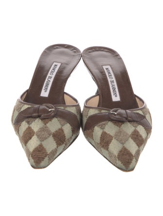 Manolo Blahnik Plaid Print Mules