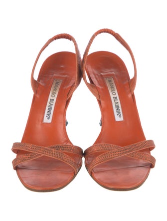 Manolo Blahnik Lizard Animal Print Slingback Sandals