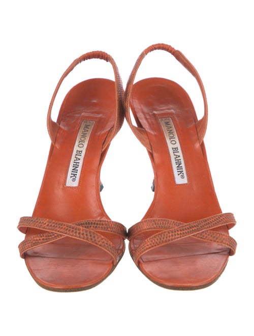 Manolo Blahnik Lizard Animal Print Slingback Sandals