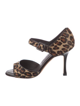 Manolo Blahnik Ponyhair Animal Print Sandals