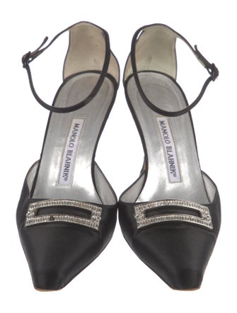 Manolo Blahnik Satin Crystal Embellishments D'Orsay Pumps