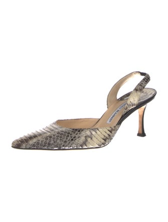 Manolo Blahnik Snakeskin Animal Print Slingback Pumps
