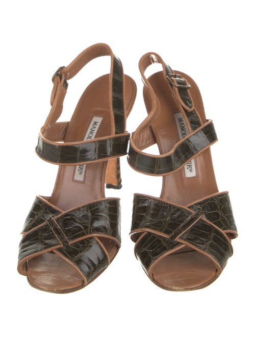 Manolo Blahnik Embossed Leather Animal Print Slingback Pumps