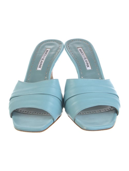 Manolo Blahnik Leather Pleated Accents Slides