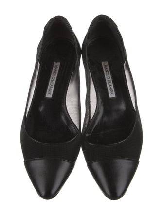 Manolo Blahnik Leather Mesh Accents Ballet Flats