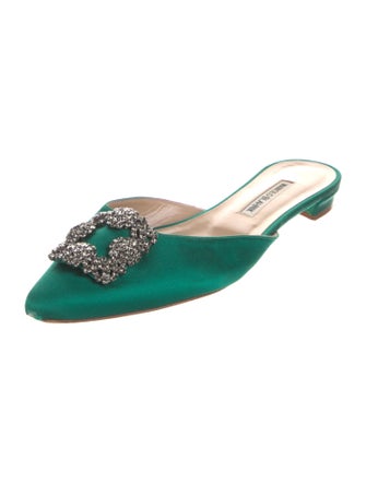 Manolo Blahnik Satin Crystal Embellishments Mules
