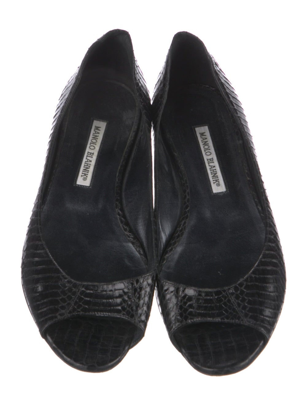Manolo Blahnik Python Flats Black Semi-Pointed To… - image 3
