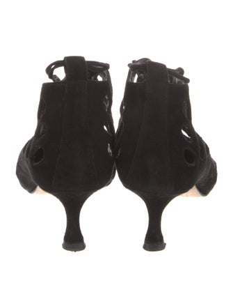 Manolo Blahnik Suede Lasercut Accents Pumps