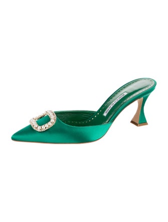Manolo Blahnik Satin Crystal Embellishments Mules
