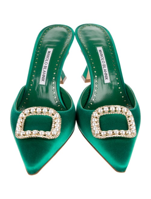 Manolo Blahnik Satin Crystal Embellishments Mules