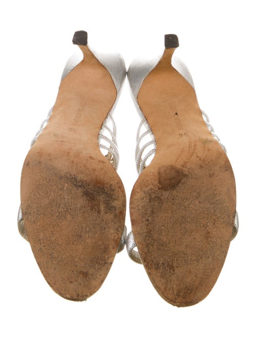 Manolo Blahnik Leather Chain-Link Accents Slides