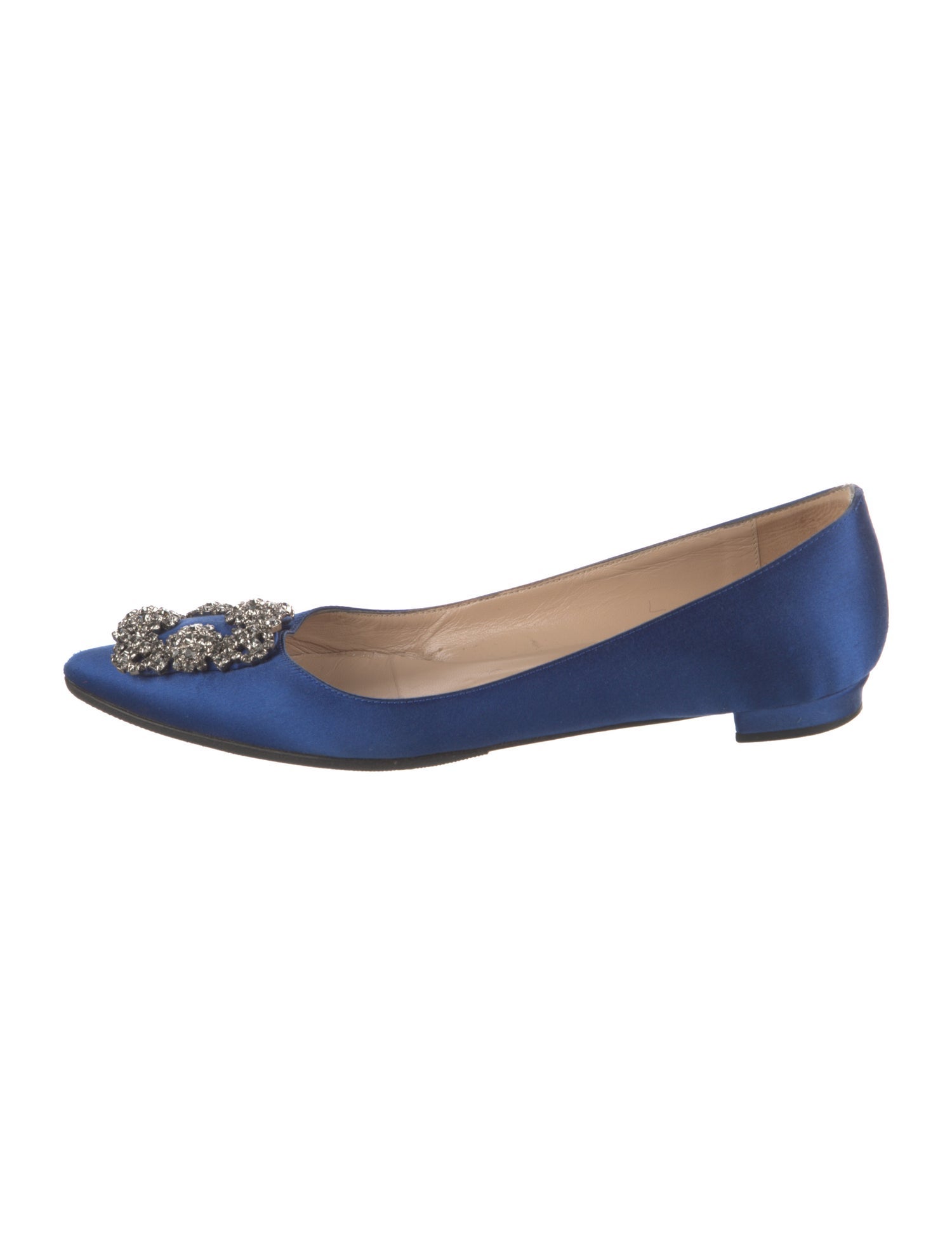 Manolo Blahnik Satin Crystal Embellishments Flats