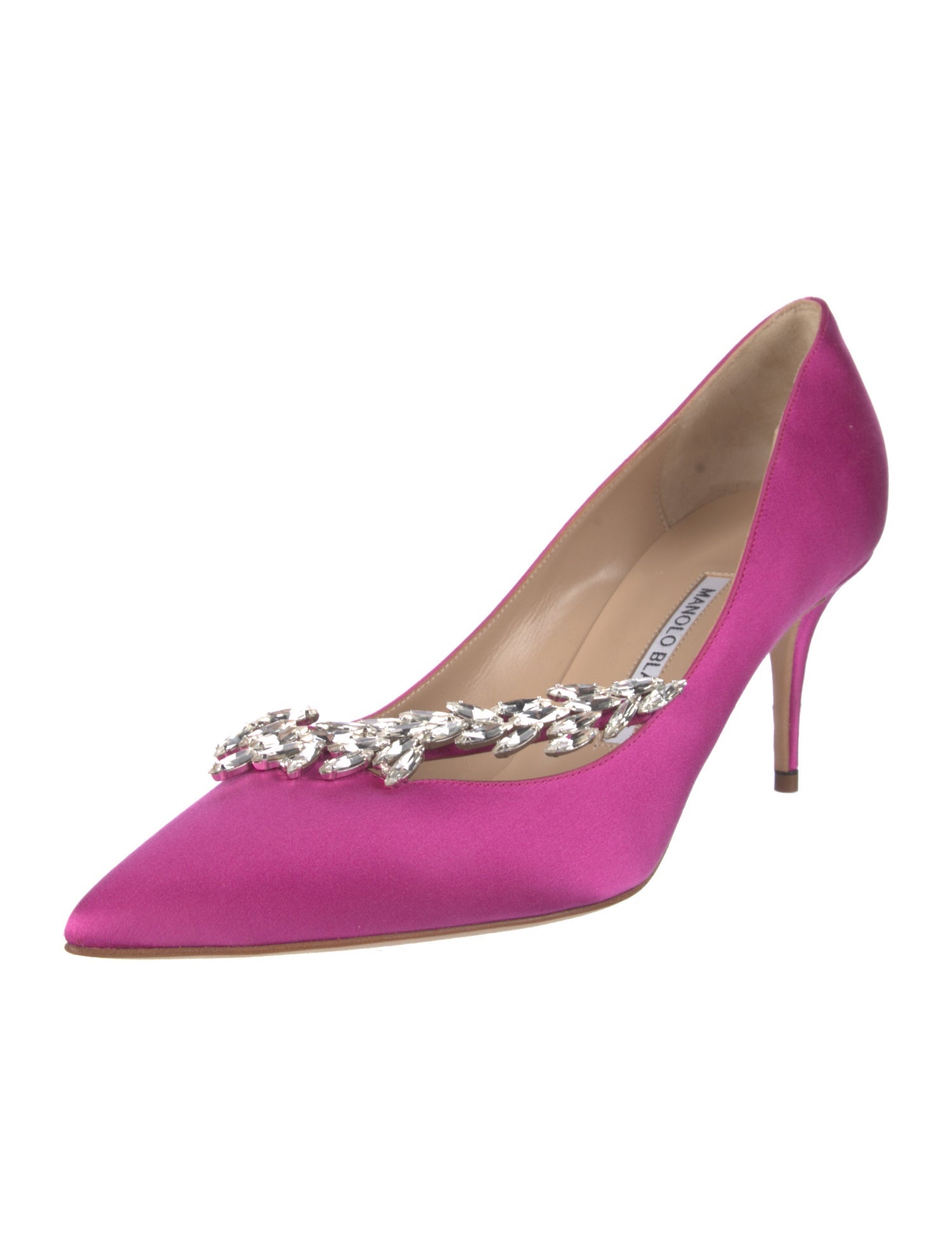 Manolo Blahnik Satin Crystal Embellishments Pumps