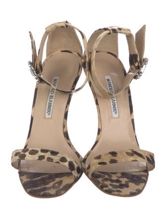 Manolo Blahnik Satin Animal Print Sandals