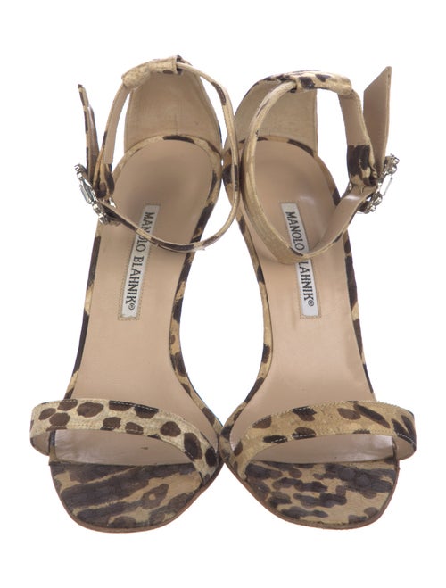 Manolo Blahnik Satin Animal Print Sandals