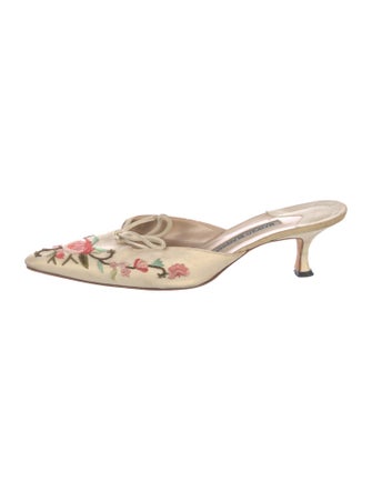 Manolo Blahnik Floral Print Embroidered Accent Mules