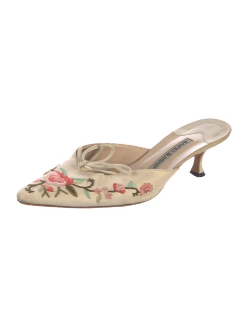 Manolo Blahnik Floral Print Embroidered Accent Mules