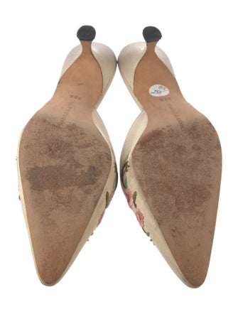 Manolo Blahnik Floral Print Embroidered Accent Mules