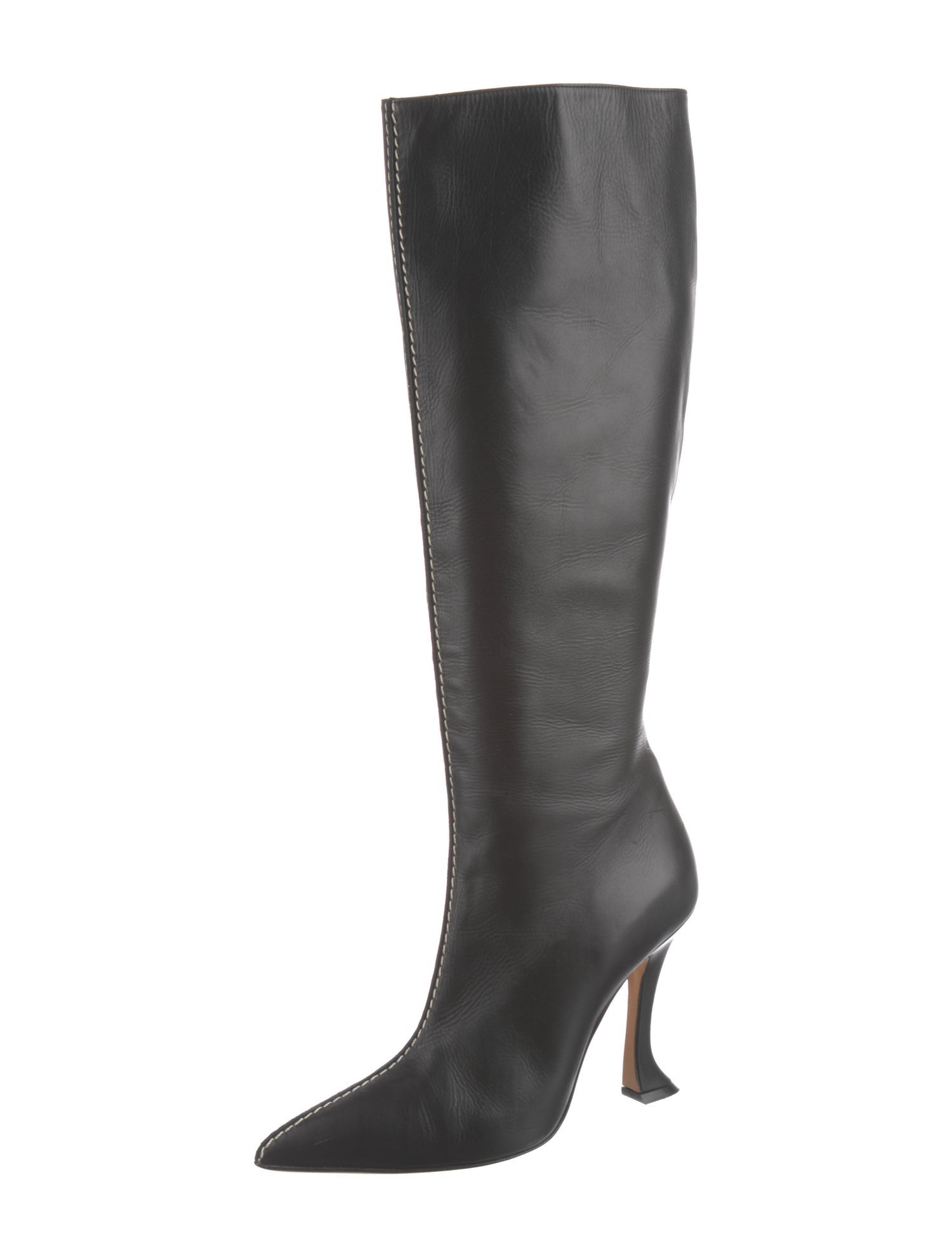 Manolo Blahnik Leather Embroidered Accent Boots