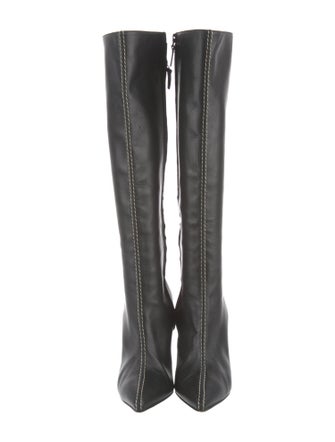Manolo Blahnik Leather Embroidered Accent Boots