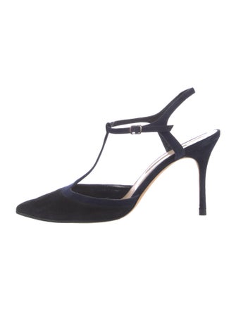 Manolo Blahnik Suede T-Strap Pumps