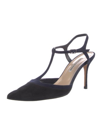 Manolo Blahnik Suede T-Strap Pumps
