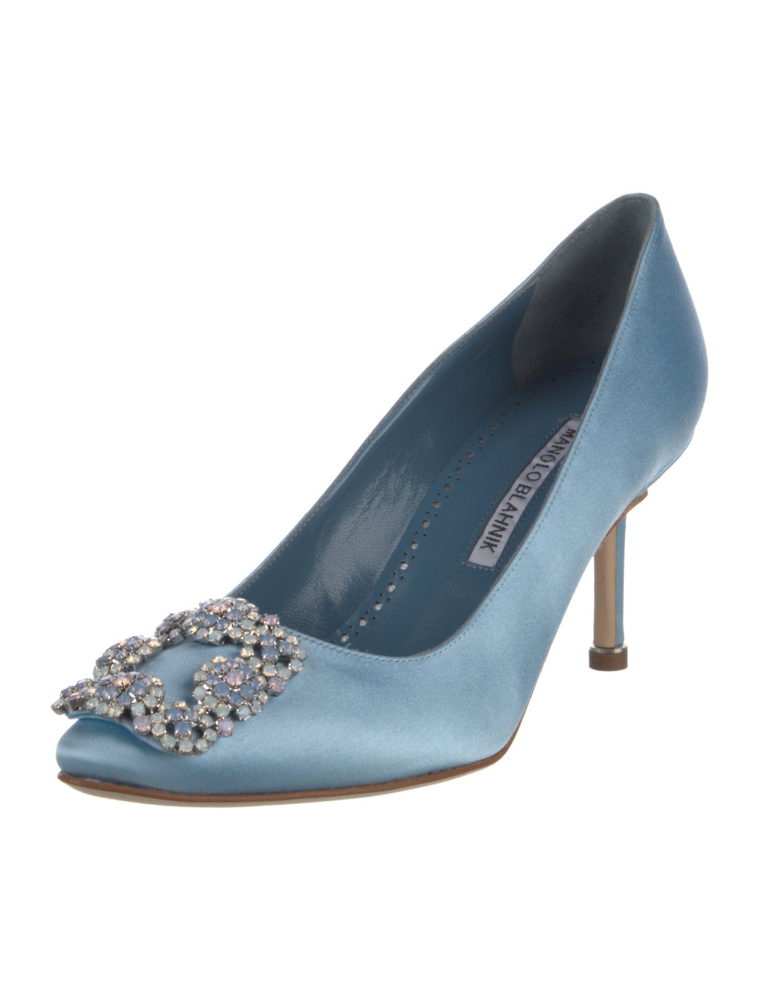 Manolo Blahnik Satin Crystal Embellishments Pumps
