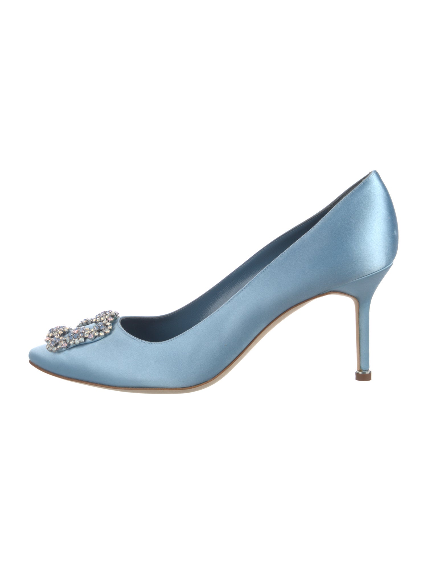 Manolo Blahnik Satin Crystal Embellishments Pumps