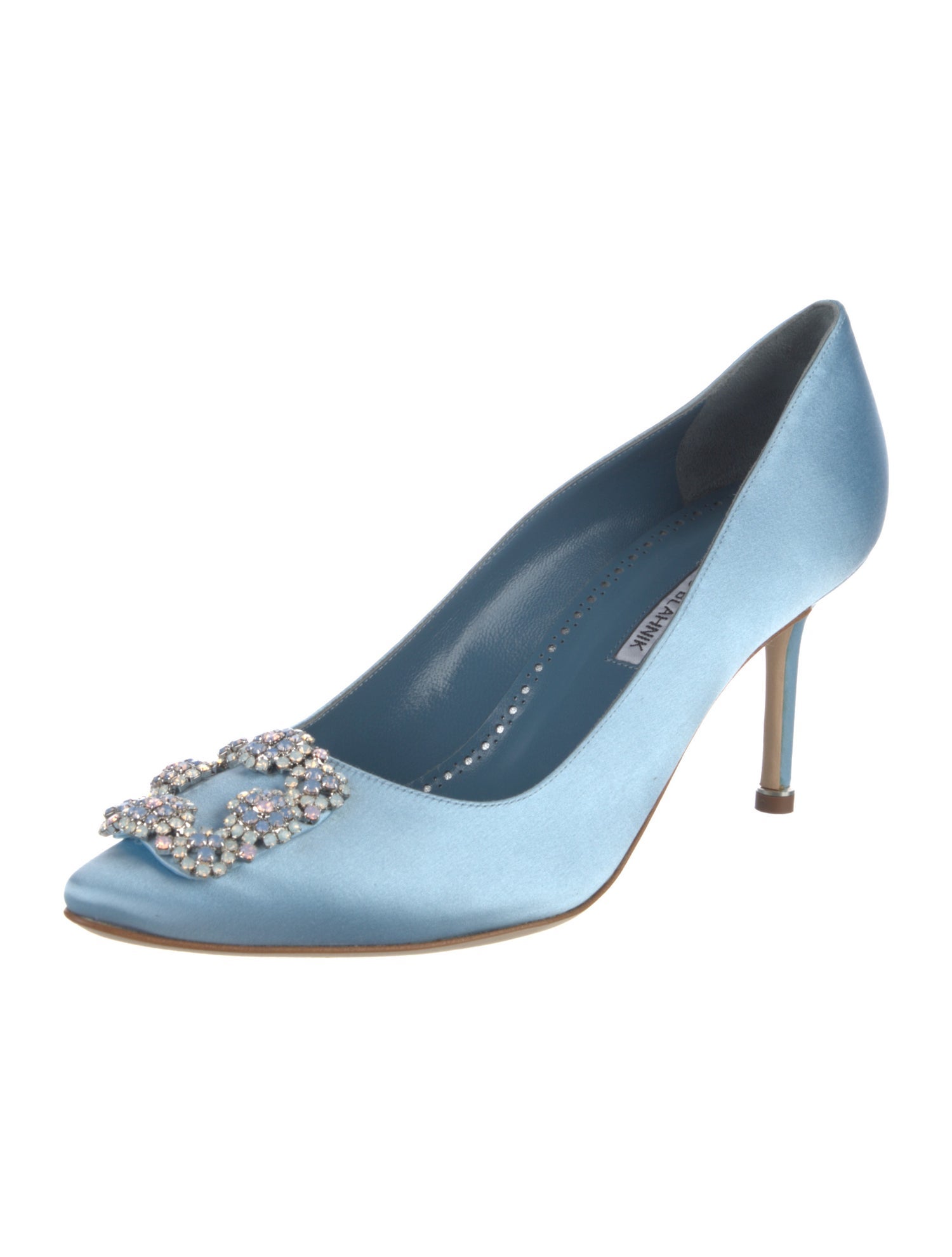 Manolo Blahnik Satin Crystal Embellishments Pumps