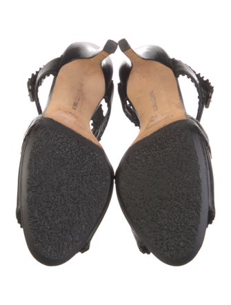 Manolo Blahnik Leather Scalloped Accent Slingback Sandals