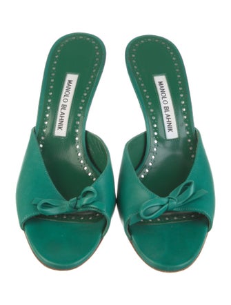Manolo Blahnik Leather Bow Accents Slides