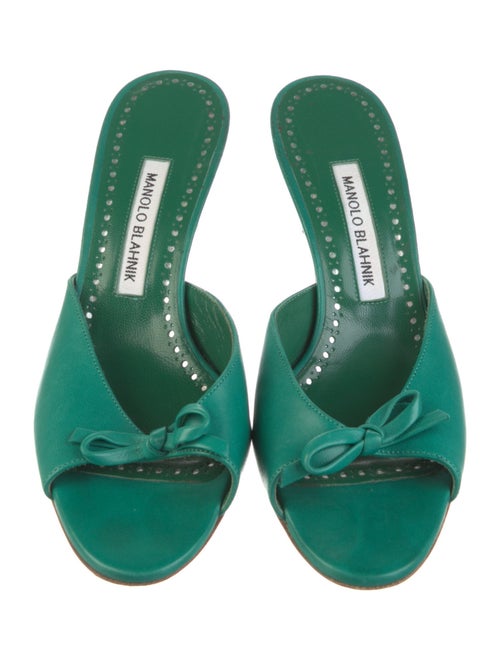 Manolo Blahnik Leather Bow Accents Slides