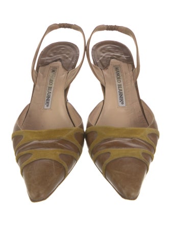 Manolo Blahnik Leather Colorblock Pattern Slingback Flats