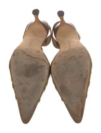 Manolo Blahnik Leather Colorblock Pattern Slingback Flats