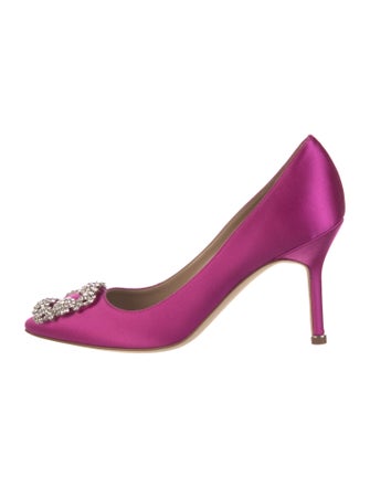 Manolo Blahnik Satin Crystal Embellishments Pumps