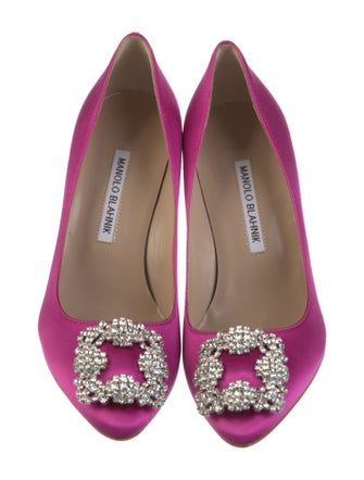 Manolo Blahnik Satin Crystal Embellishments Pumps