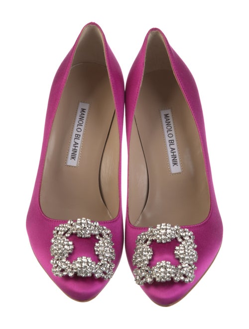 Manolo Blahnik Satin Crystal Embellishments Pumps