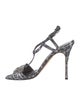Manolo Blahnik Animal Print Crystal Embellishments T-Strap Sandals