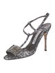 Manolo Blahnik Animal Print Crystal Embellishments T-Strap Sandals