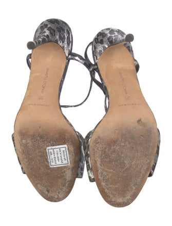 Manolo Blahnik Animal Print Crystal Embellishments T-Strap Sandals